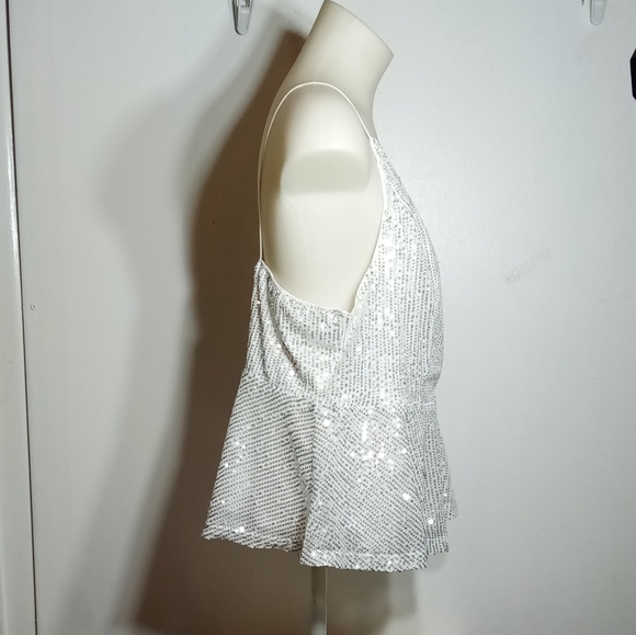 Shein Curve Silver Sequin Overlap Collar Peplum Hem Cami Top Sz XL - Picture 7 of 9